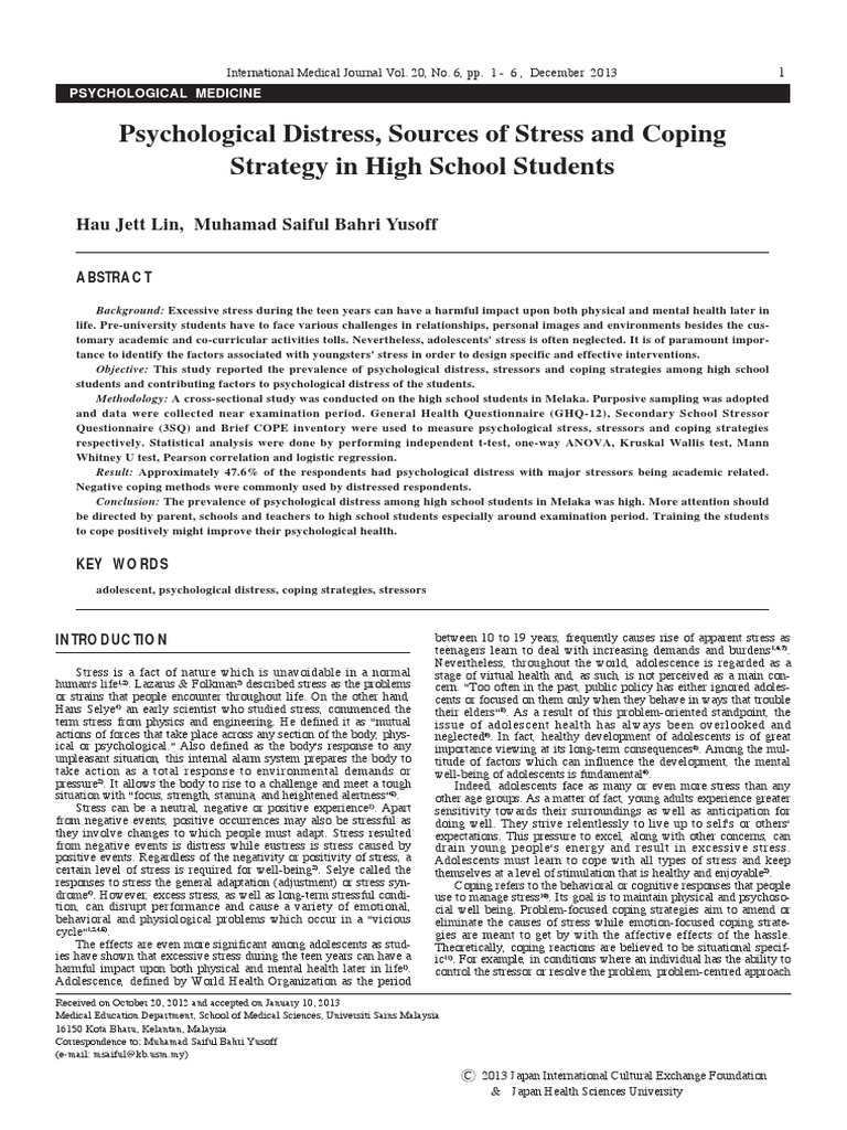 Stress and Coping in High School Students | PDF | Stress (Biology ...