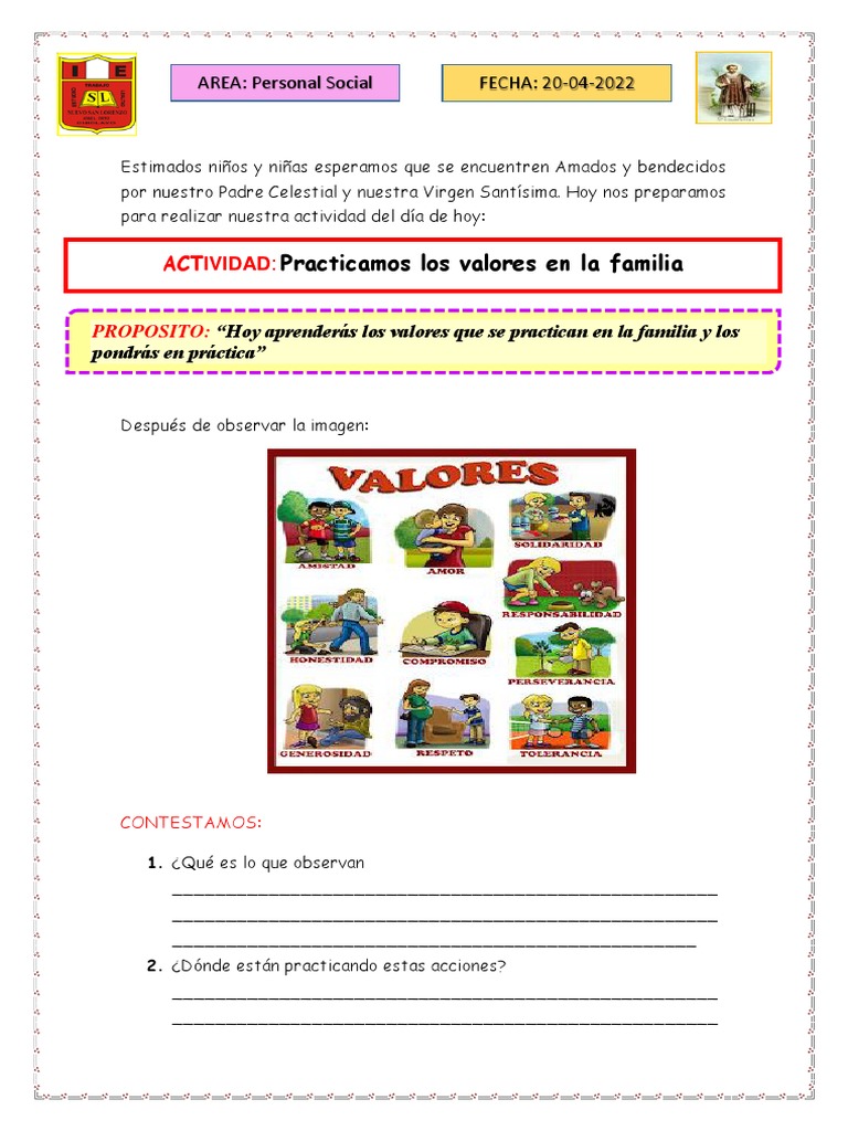 Actividades de Valores en la Familia | PDF | Relaciones personales ...