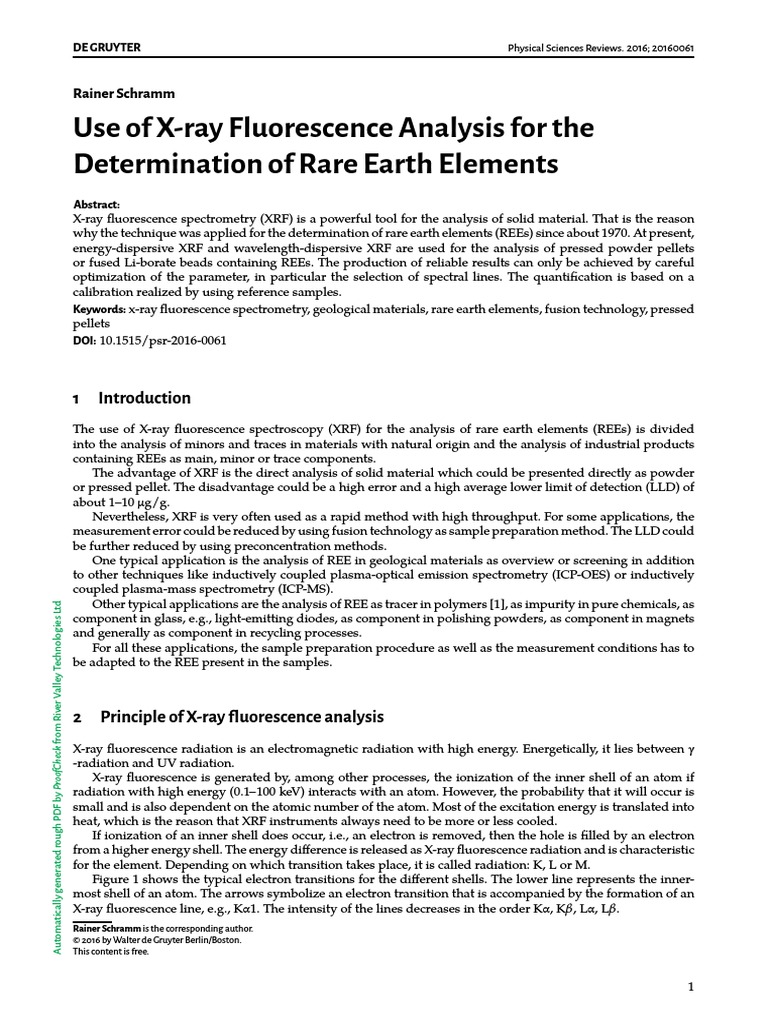Use of X-Ray Fluorescence Analysis For The | PDF | Energy Dispersive X ...