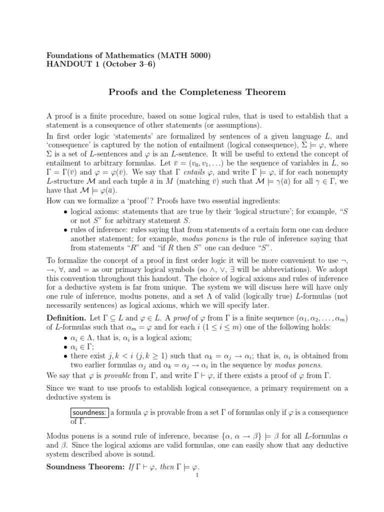 Proof of Completeness for FirstOrder Logic PDF Theorem Mathematical Proof