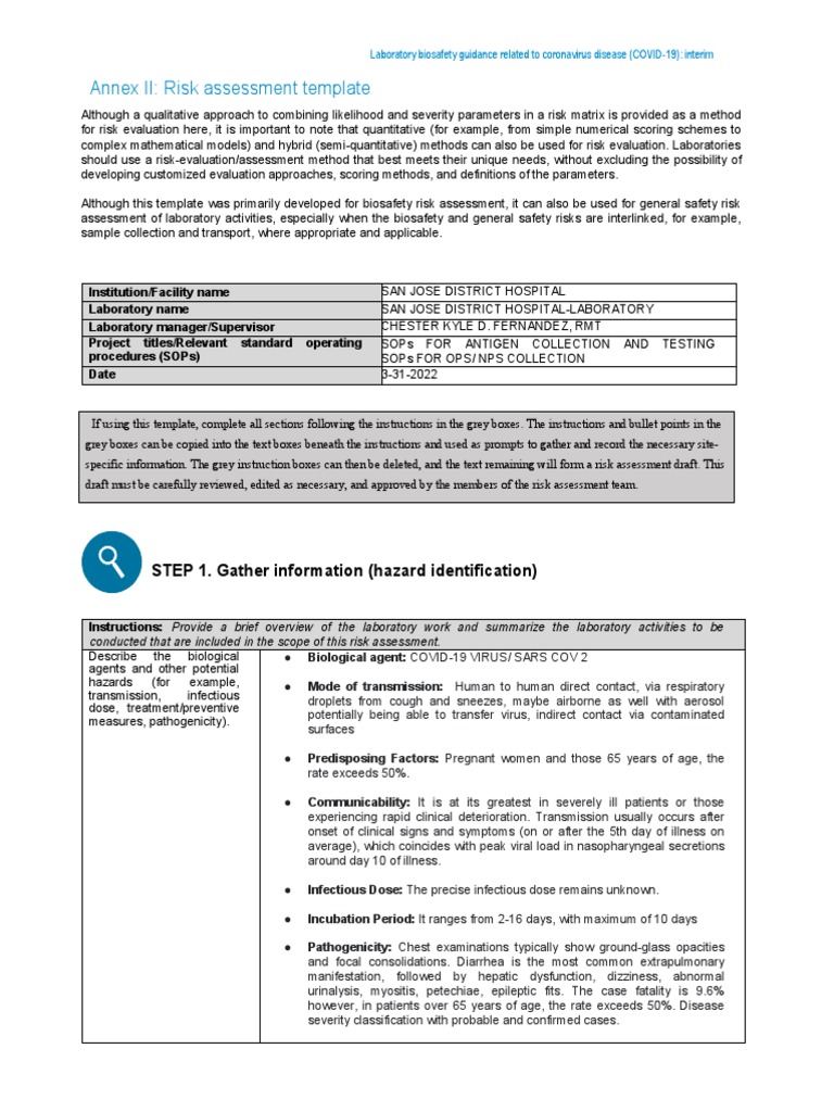 COVID-19 Laboratory Risk Assessment Guide | PDF | Pneumonia | Risk