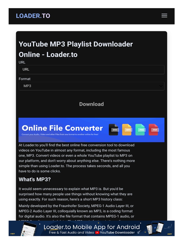 YouTube MP3 Playlist Downloader Online - Loader - To | PDF | Mp3 | You Tube