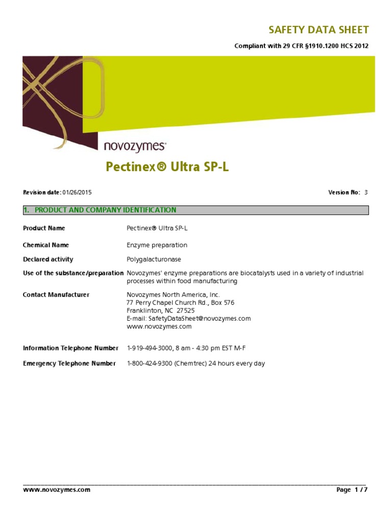 Pectinex® Ultra SPL Safety Data Sheet PDF Toxicity Dust