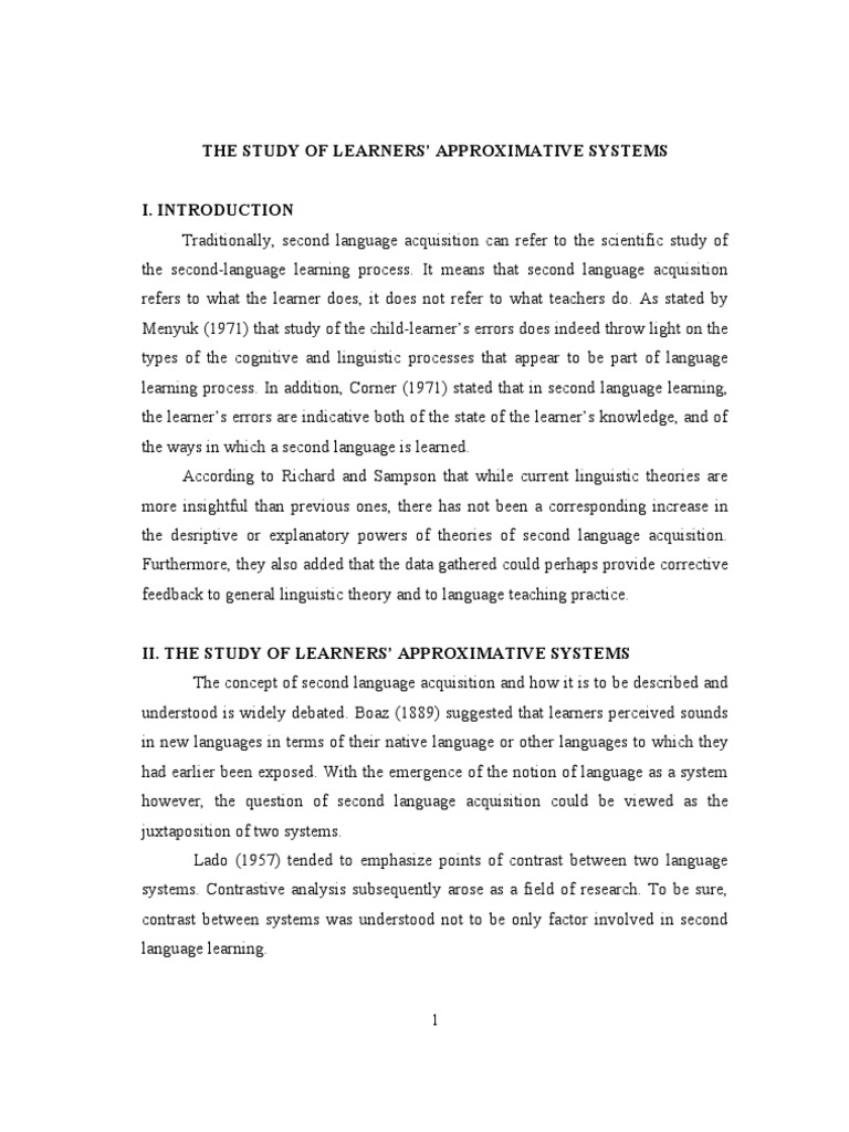 Learners' Approximative Systems in SLA | PDF | Second Language ...