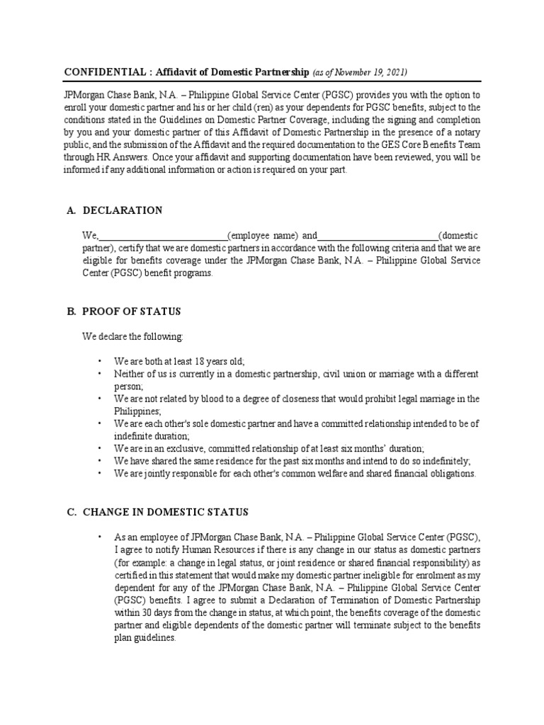 PH Affidavit of Domestic Partnership Form | PDF | Domestic Partnership ...