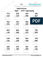 Subtraction Three Digit - With Regrouping: Name: Date: Grade