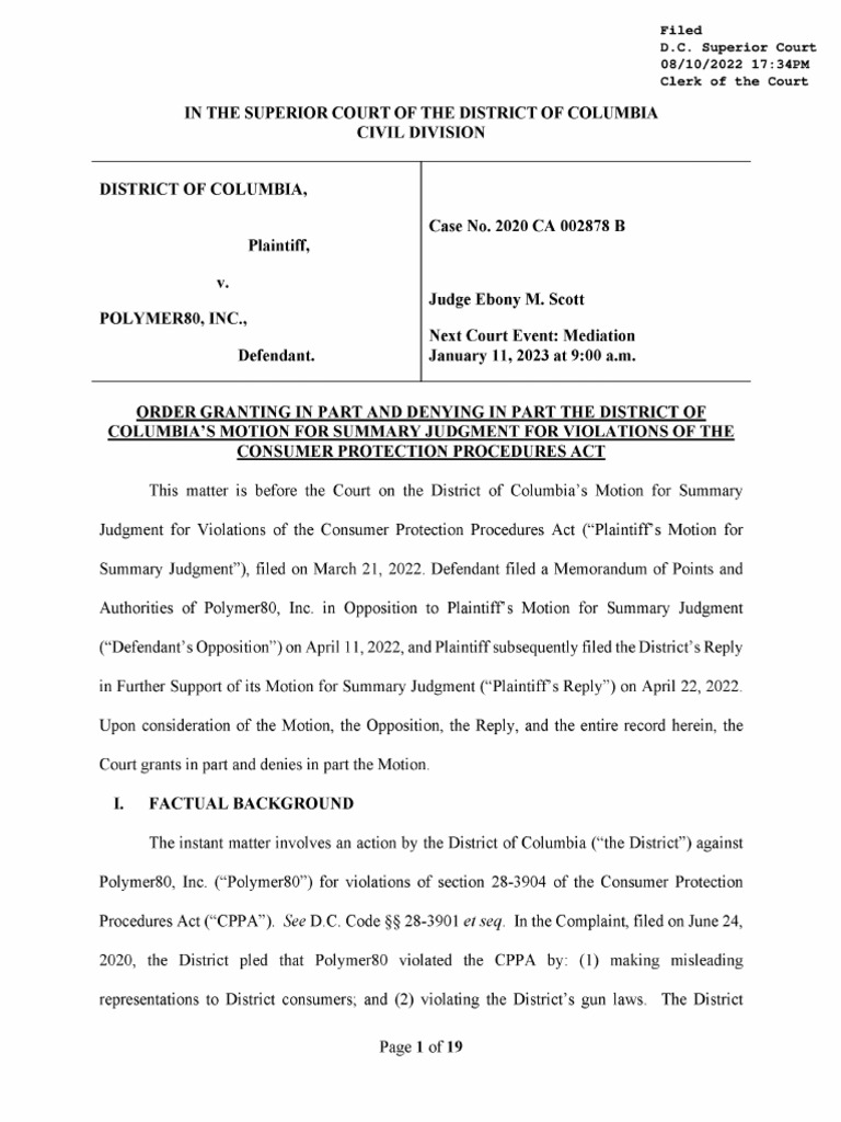 DC V Polymer80 Order On DC Motion For Summary Judgment PDF