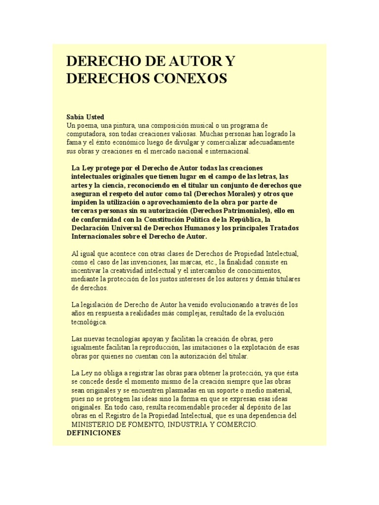 Derecho de Autor y Derechos Conexos | PDF | Propiedad intelectual | Autor