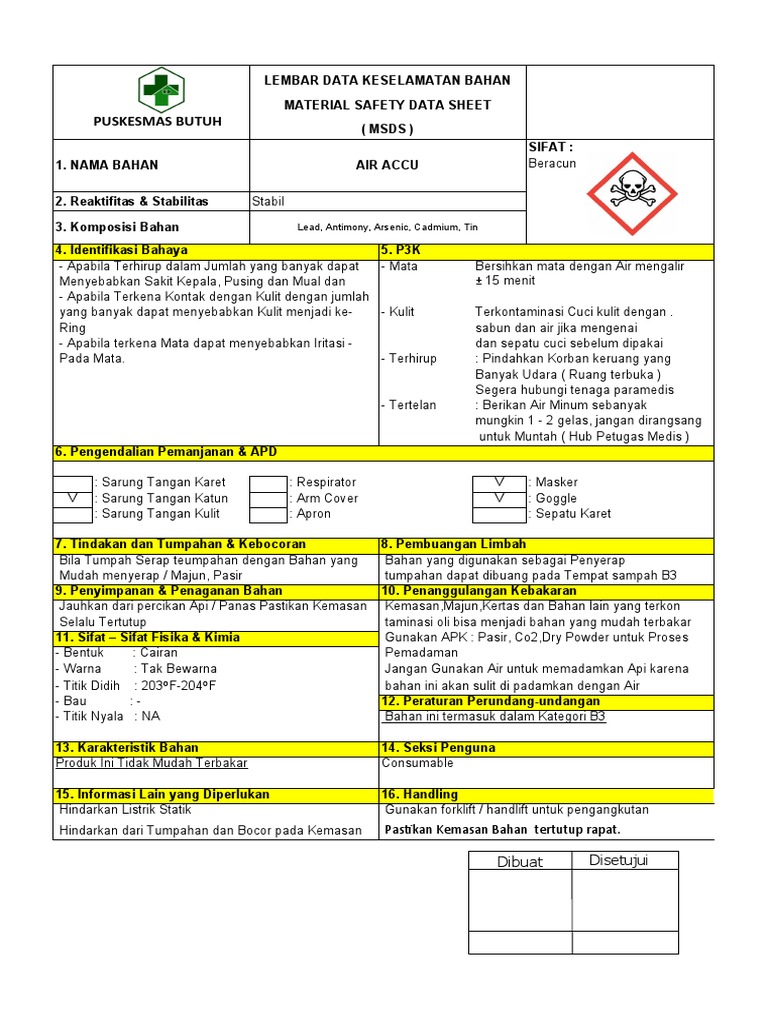 MSDS Air Aki: Bahaya dan Pertolongan Pertama | PDF