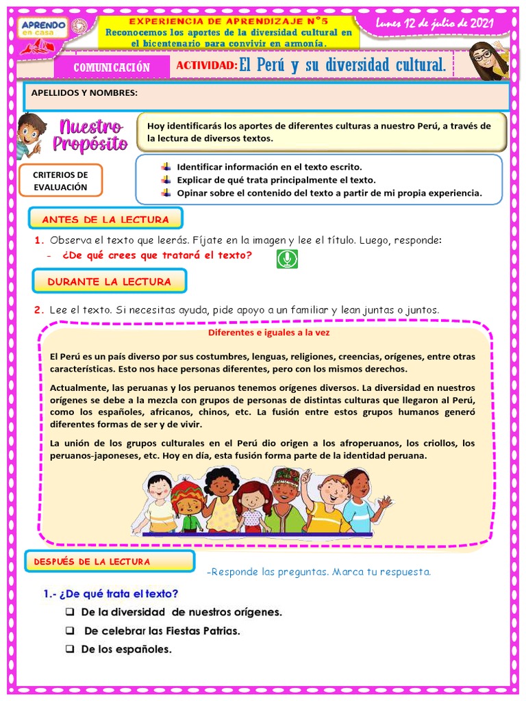 DIA 1 El Perú y Su Diversidad Cultural. | PDF