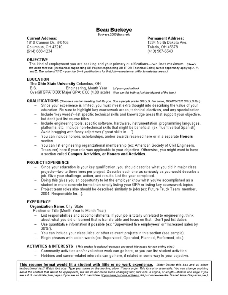Gs Resume Template No Exp PDF Engineering Employment