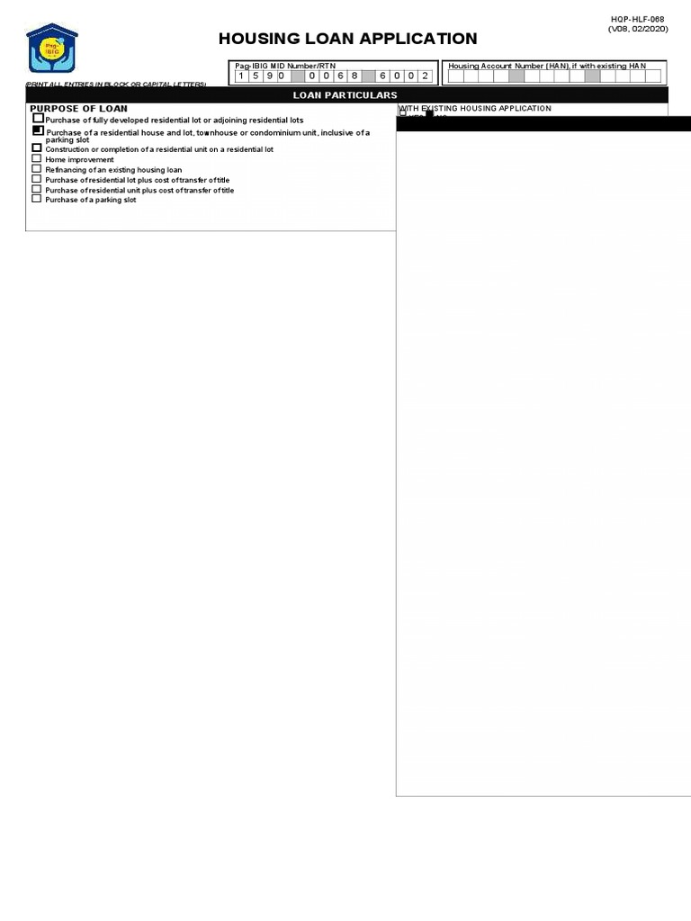 Pag-IBIG Housing Loan Application Form | PDF | Credit | Finance & Money ...
