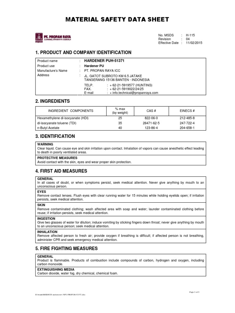 MSDS HARDENER PUH51371 PDF Combustion Firefighting