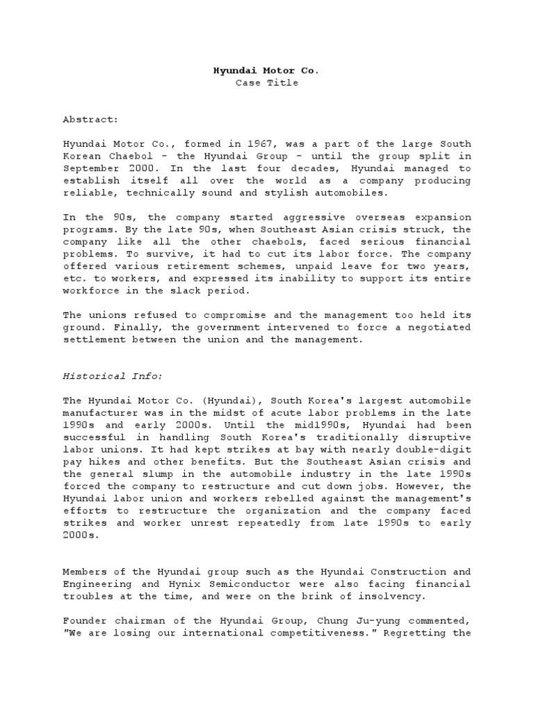 The Hyundai Motor Company Labor Dispute: A Case Study in the Challenges ...