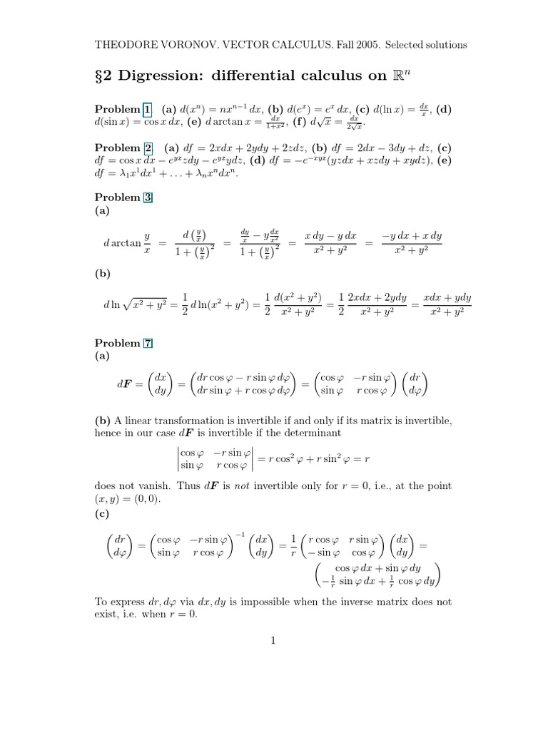 2 Digression Differential Calculus On R N N 1 X X DX X DX 1+x DX 2 X PDF Matrix