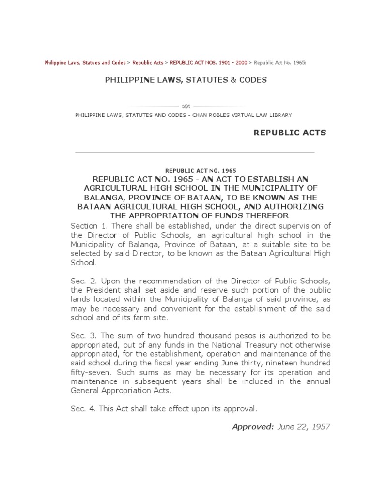 Republic Acts Philippine Laws, Statutes and Codes Chan Robles
