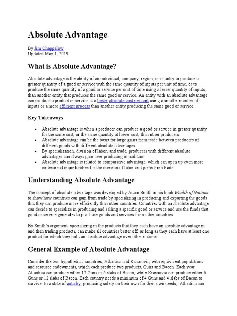 What Is Absolute Advantage? PDF Comparative Advantage Economics