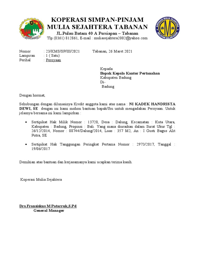 Surat Keterangan Roya 2021 | PDF