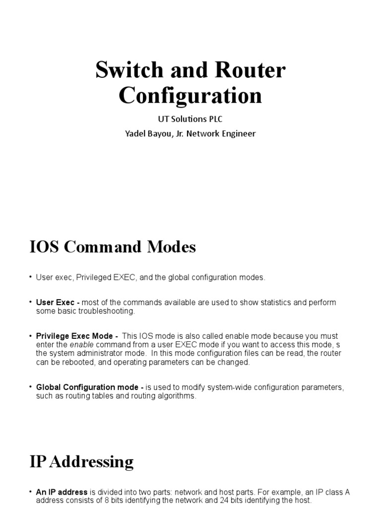 Switch and Router Configuration PDF Ip Address Network Switch