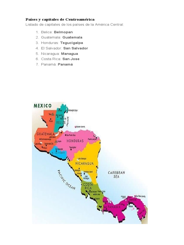 Mapa De Amrica Central Paises Y Capitales De Centroamrica