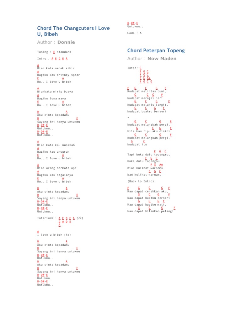 Chord The Changcuters I Love U Pdf