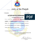 University of The Punjab: Letter For Recommendation