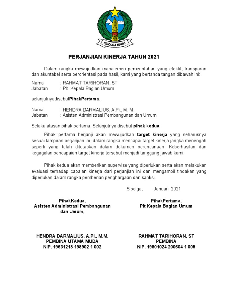 Perjanjian Kinerja Tahun 2021 Pdf