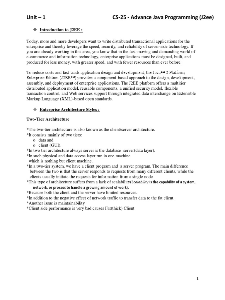 Unit - 1 CS-25 - Advance Java Programming (J2ee) : Two-Tier ...