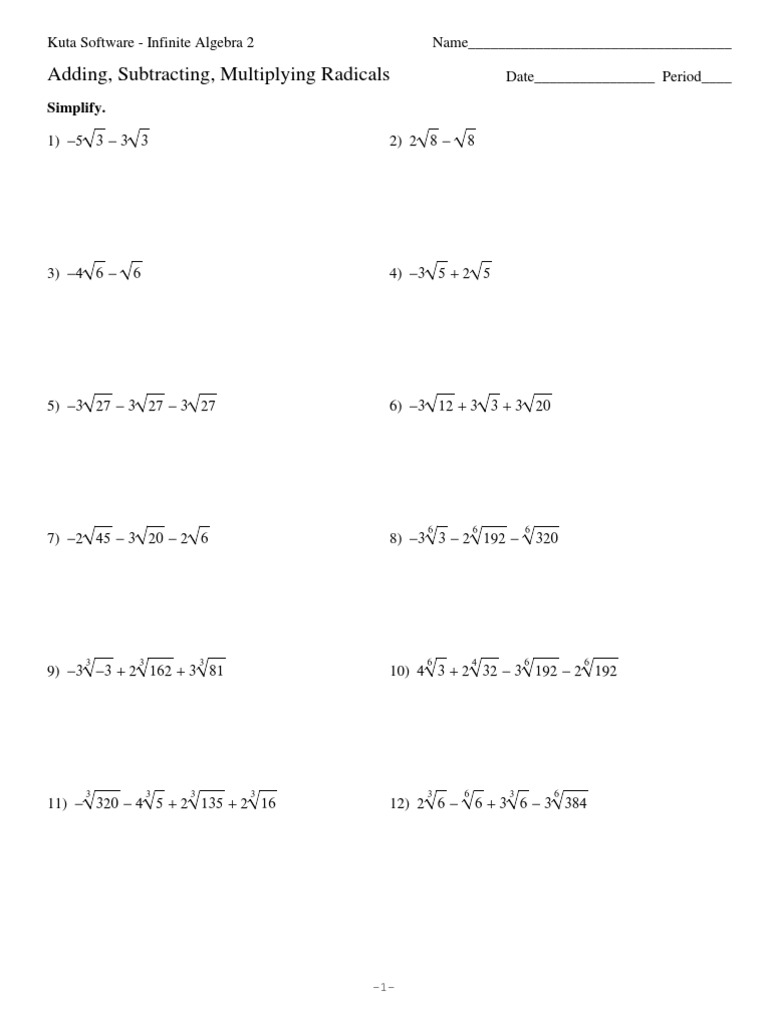 Adding Subtracting Multiplying Radicals  PDF  Algebra  Abstract In Adding And Subtracting Radicals Worksheet