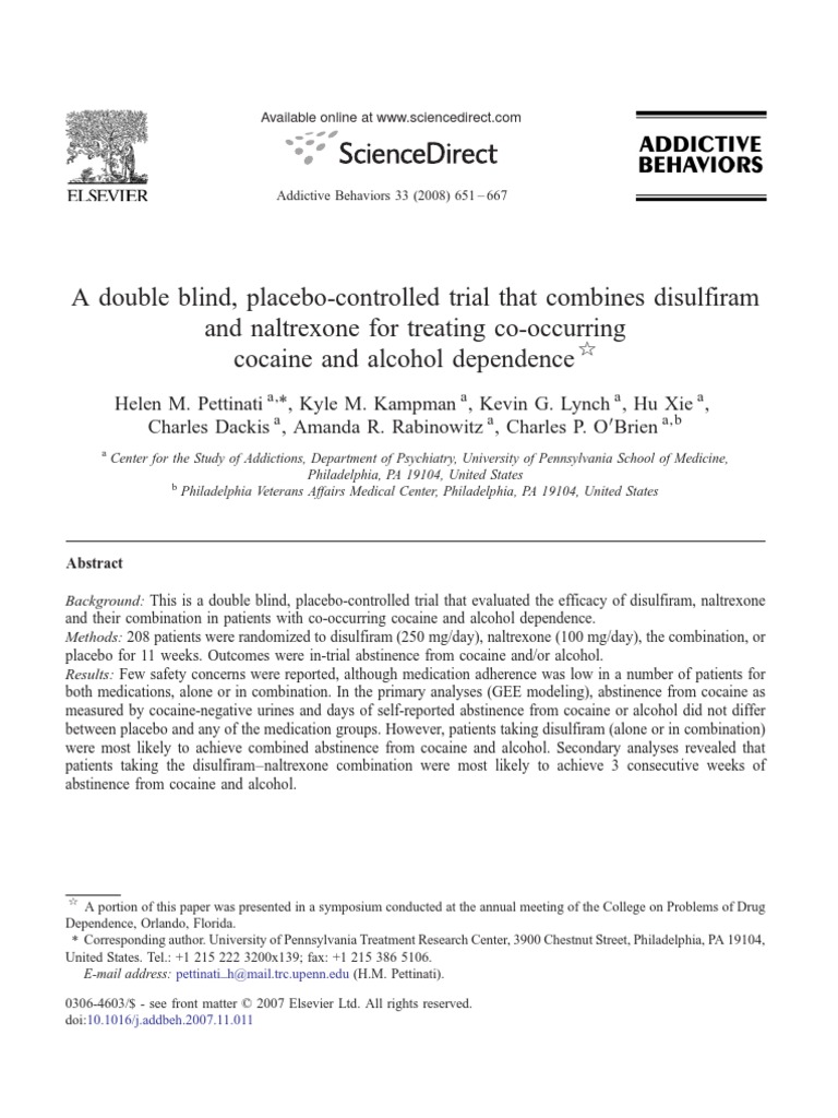 A Double Blind, Placebo-Controlled Trial | PDF | Alcoholism | Placebo ...