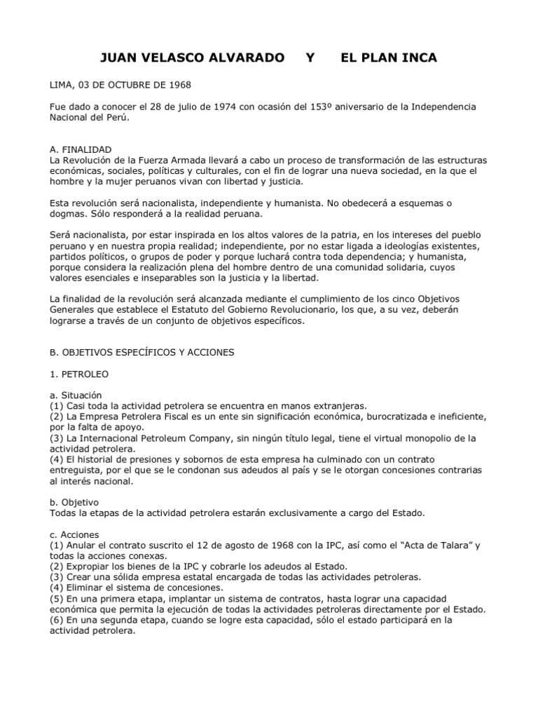El Plan Inca de Juan Velasco Alvarado | PDF | Política
