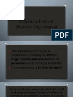 Corporate Form of Business Organization