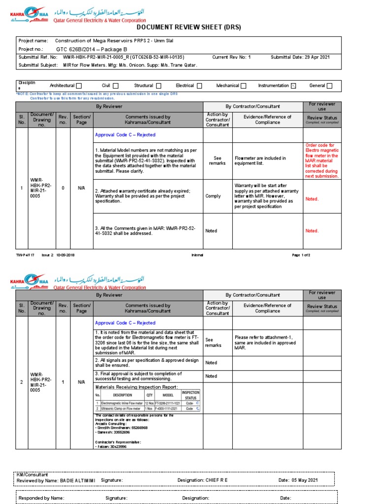 Flow Meter Material Submission Review | PDF | Specification (Technical ...