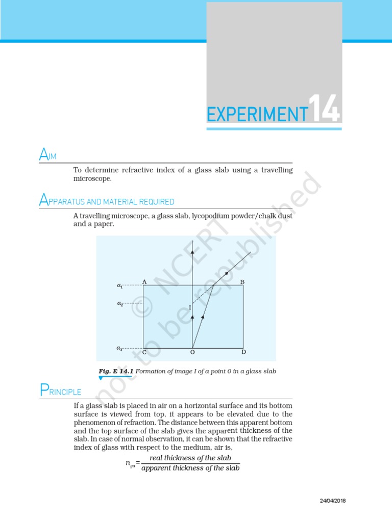 Class 12th Physics Lab Manual Experiment 14 PDF Glasses Refraction