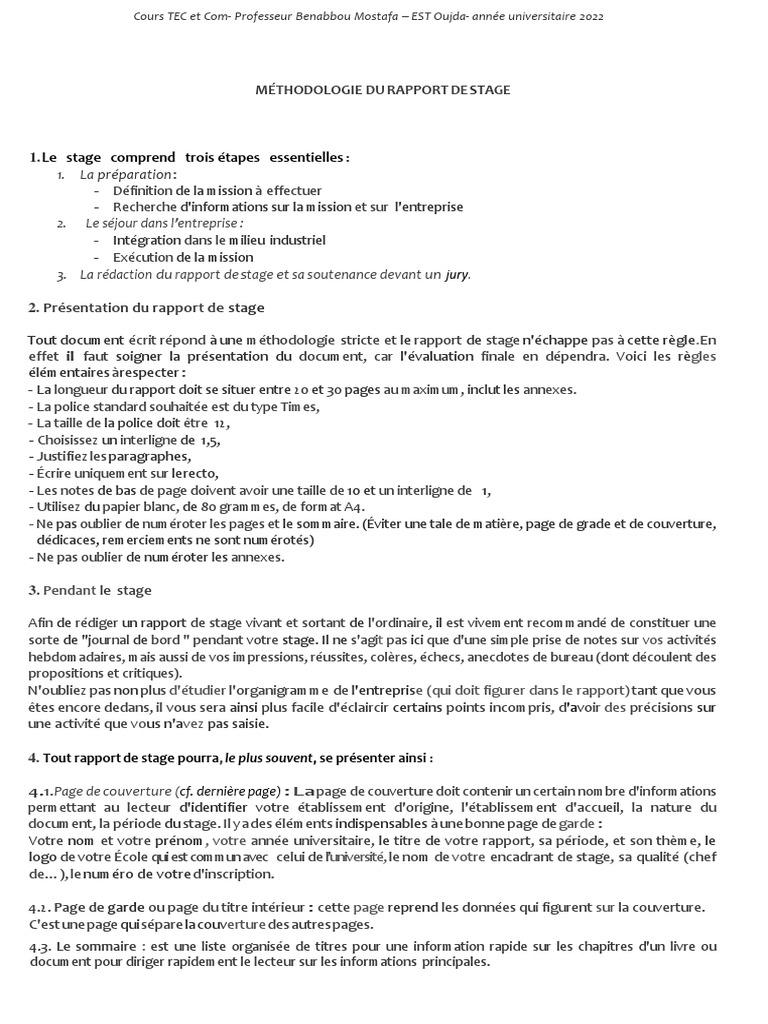 Méthodologie du Rapport de Stage | PDF | Business | Document