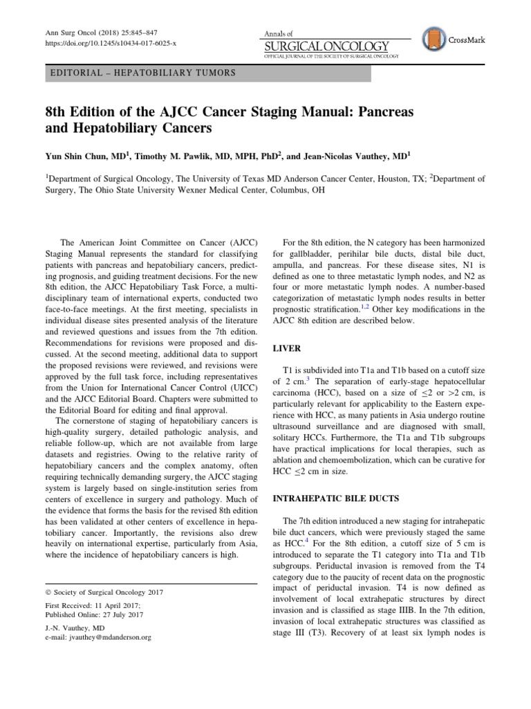 8th Edition of The AJCC Cancer Staging Manual: Pancreas and ...