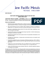 New Pacific Reports Financial Results For The Year ENDED JUNE 30, 2021