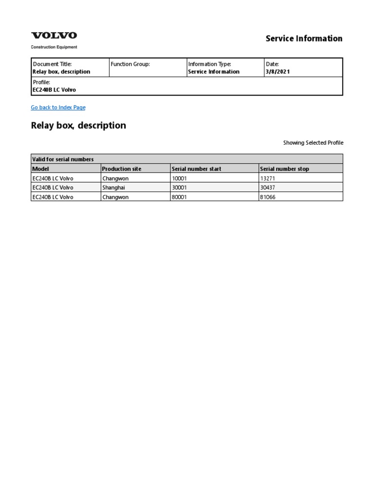 EC240B LC Volvo Relay Box Overview | PDF