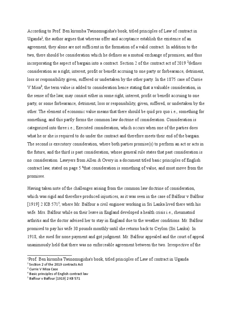 Section 2 of The 2019 Contracts Act Currie V Misa Case Basic Principles