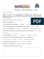 Questionário Estudante Escola Infantil