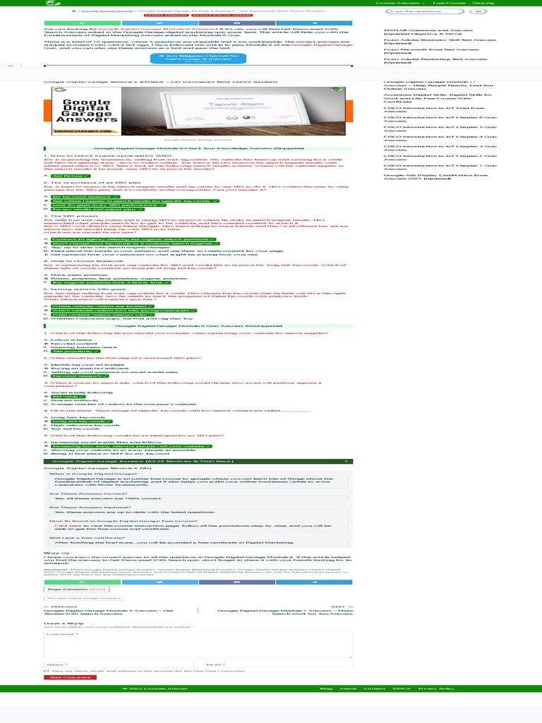 Google Digital Garage Module 6 Answers Get Discovered With Search