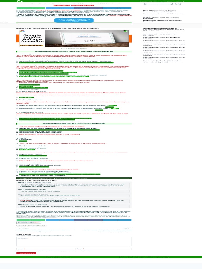 Google Digital Garage Module 5 Answers Get Started With Search