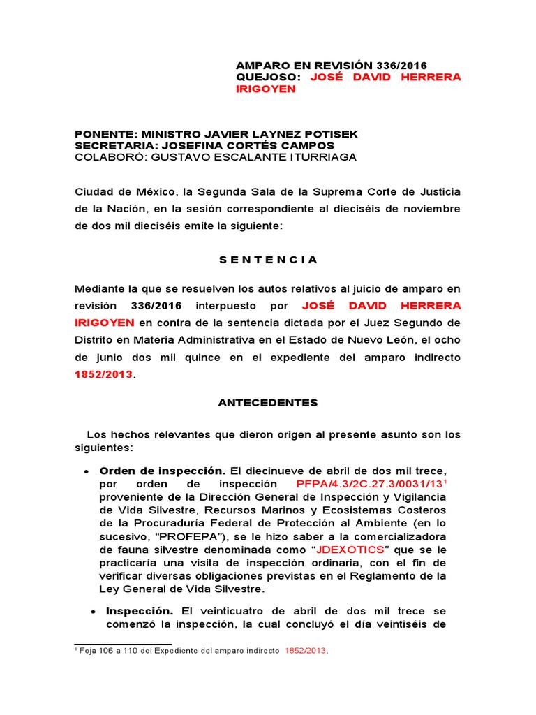 Amparo en Revisión 336/2016: J. D. Herrera | PDF | Caso de ley ...