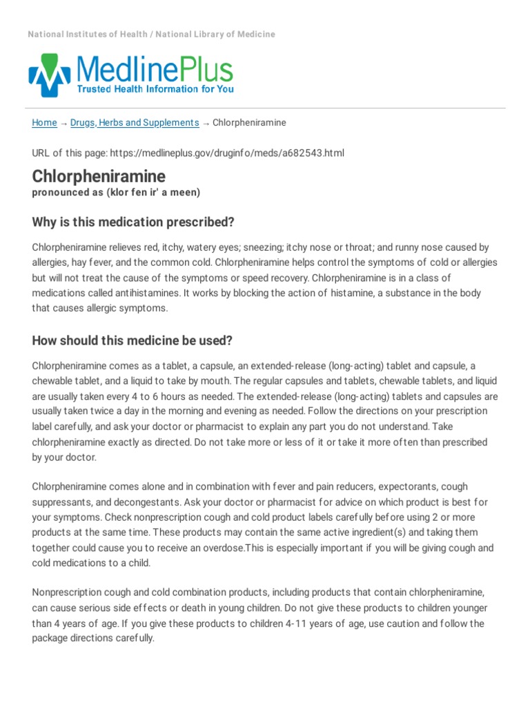 Chlorpheniramine MedlinePlus Drug Information PDF Common Cold