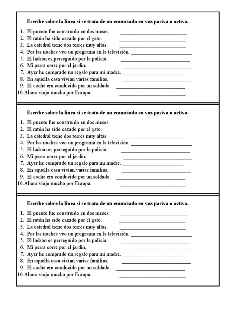 Voz Pasiva y Activa Ejercicios | PDF, image size:768x1024