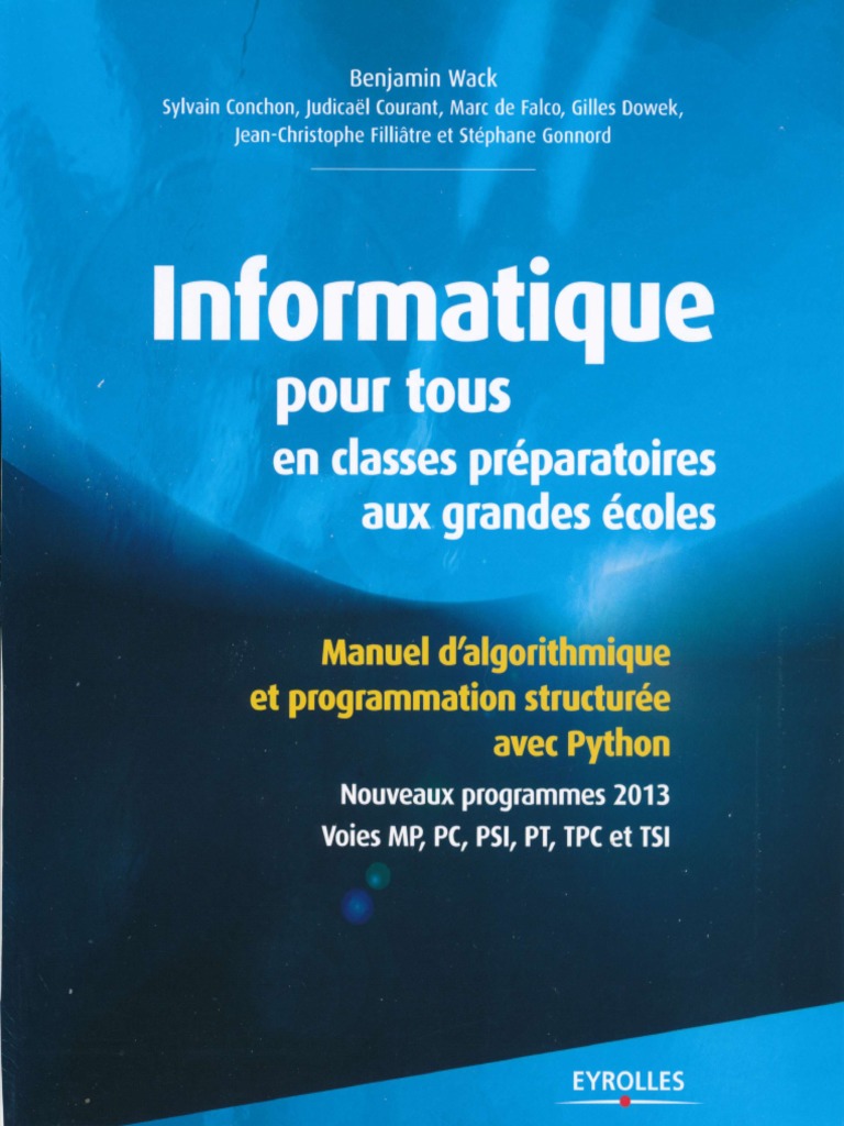 Informatique en Python Classe Prepa Prog 2013 - Eyrolles | PDF
