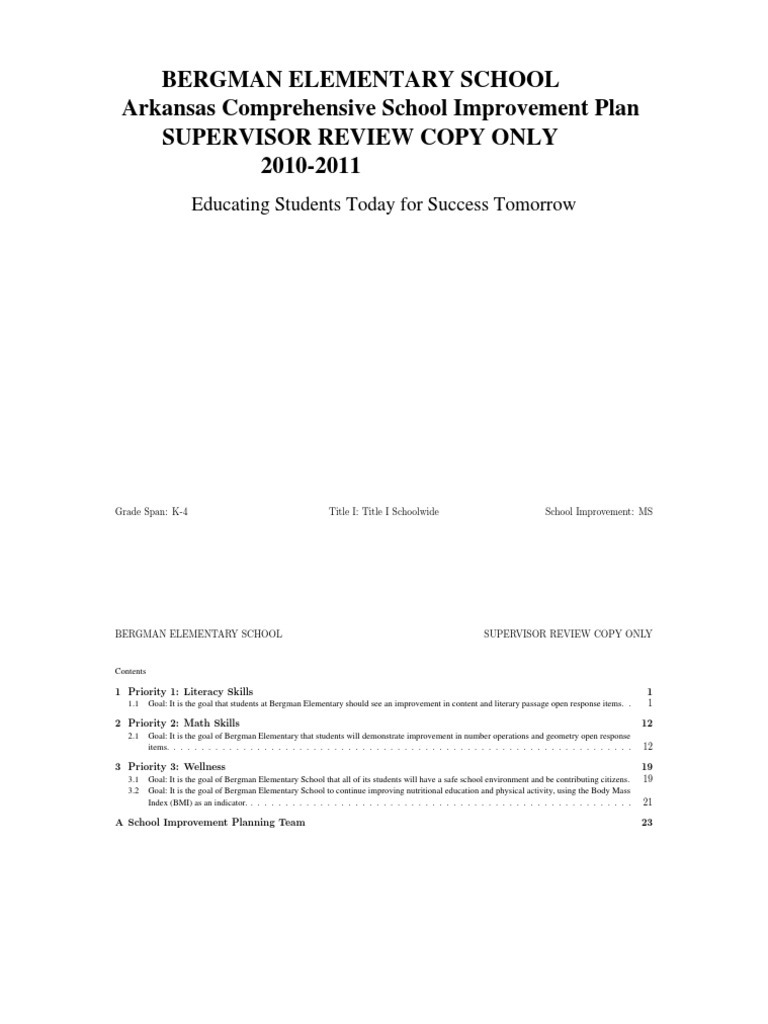 Bergman Elementary School Arkansas Comprehensive School Improvement