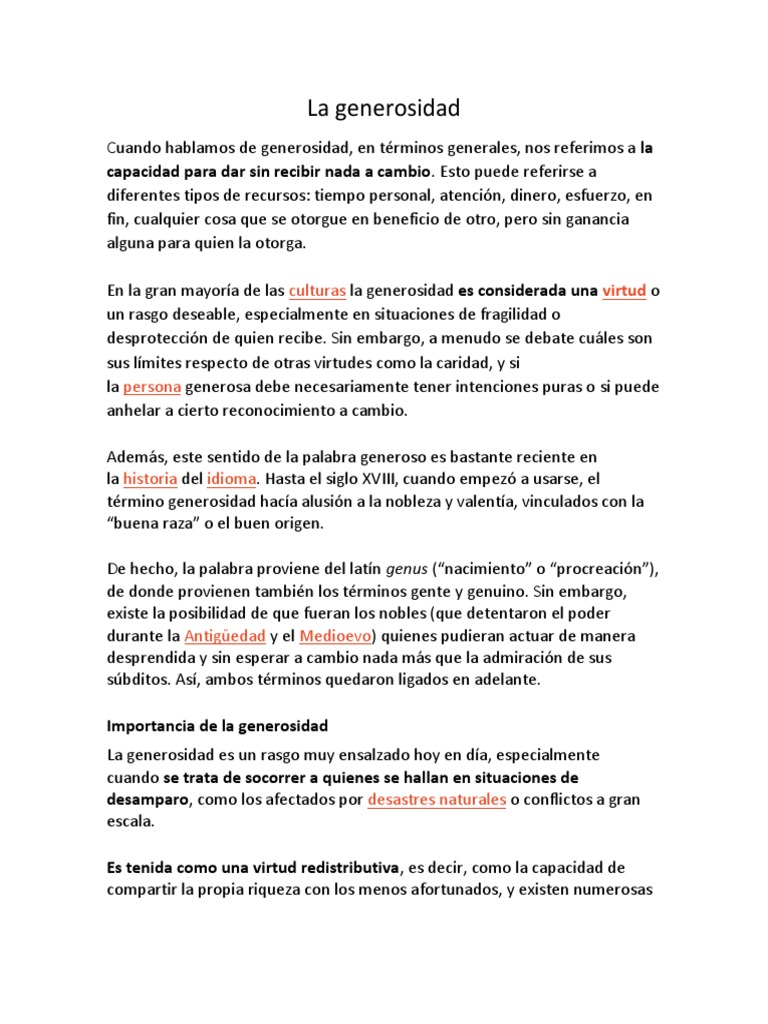 Importancia y Virtud de la Generosidad | PDF | Amor