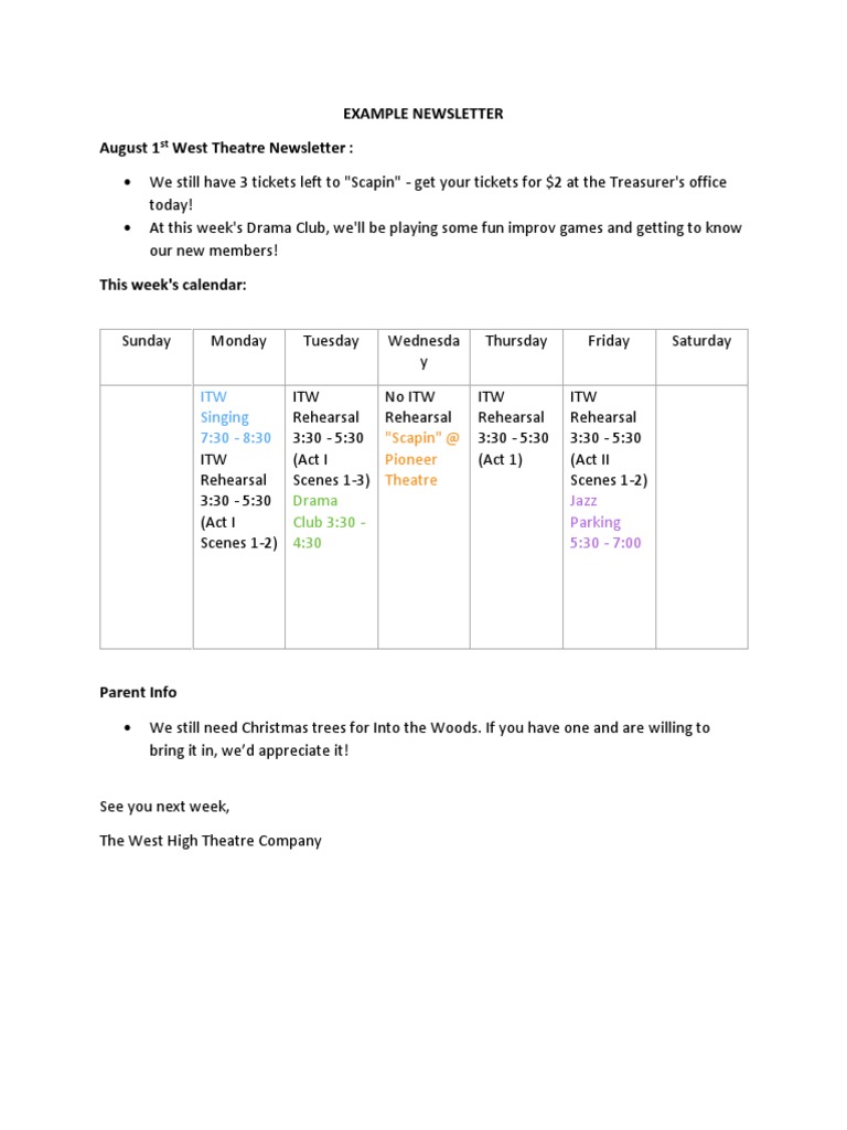 West Theatre Newsletter - August Update | PDF