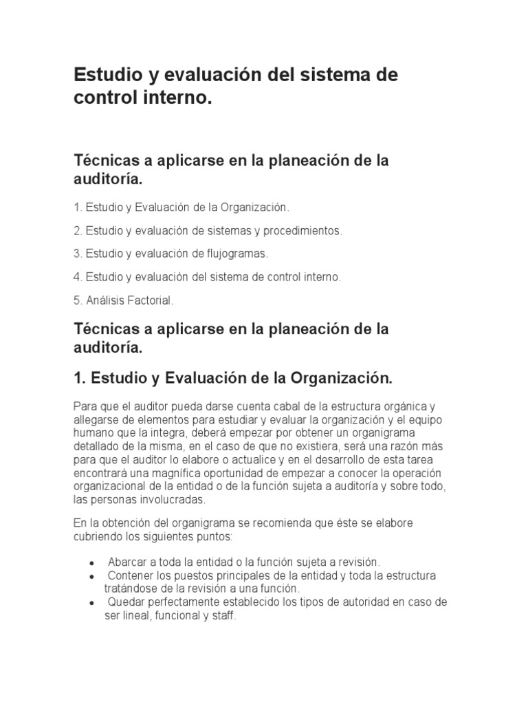 Auditoria I Estudio y Evaluación Del Sistema de Control Interno ...